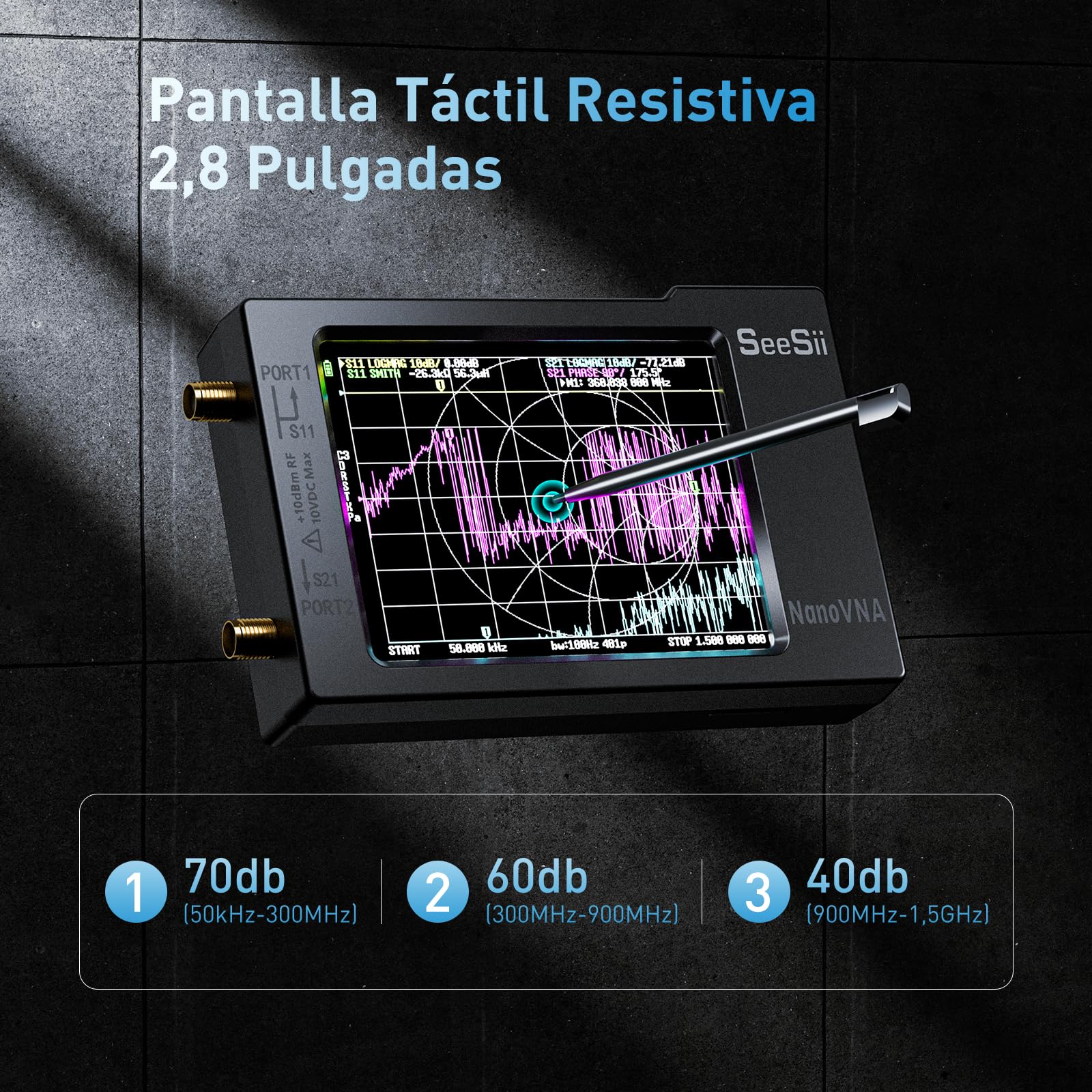 SeeSii NanoVNA-H Analizador de Red Vectorial - Analizador de Antena Edición 3,6 10 KHz - 1,5 GHz MF/HF/VHF/UHF para Parámetros S y Gráfico de Smith, Soporte SD Tarjeta
