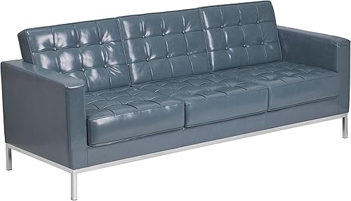 Miniatura 3 de Flash Furniture HERCULES Lacey Series Sofá contemporáneo de LeatherSoft gris con marco de acero inoxidable Gris,Negro