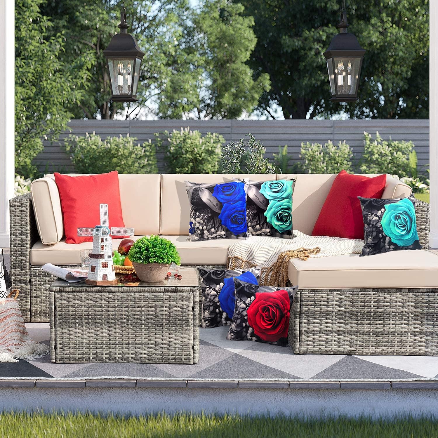 WINTAM Flower Throw Pillow Covers Black Red Rose Decorative Square Pillowcases 18x18 Set of 2 for Sofa Bedroom Living Room Decor Gift (Black Red)