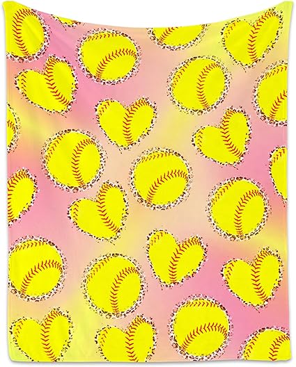 Softball Blanket, Cozy Soft Throw Gifts for Mens, Cool Pink Flannel Throw Blankets for Bed Couch, 60x80 Inches
