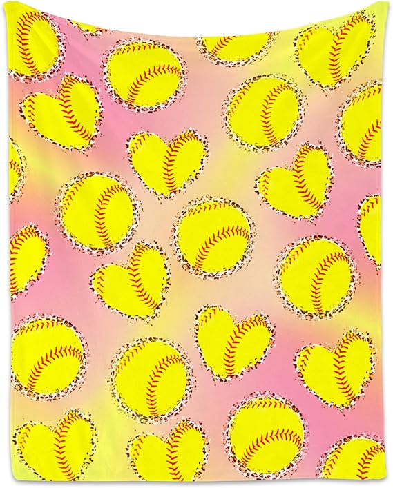 Softball Blanket, Cozy Soft Throw Gifts for Mens, Cool Pink Flannel Throw Blankets for Bed Couch, 60x80 Inches
