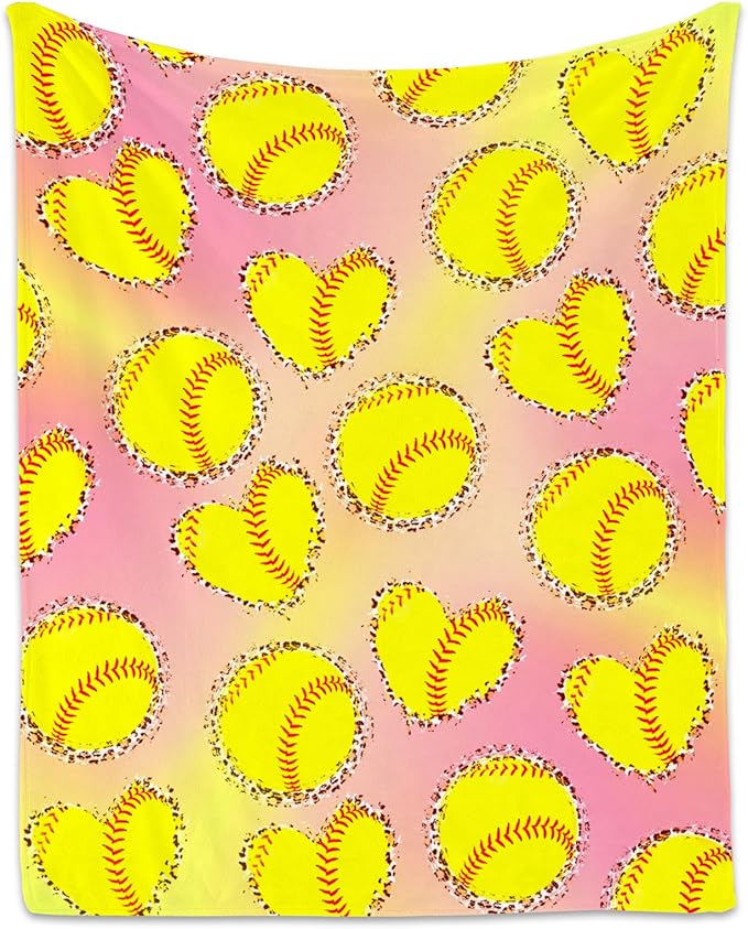 Softball Blanket, Cozy Soft Throw Gifts for Mens, Cool Pink Flannel Throw Blankets for Bed Couch, 60x80 Inches