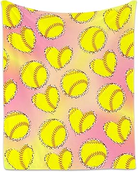 Softball Blanket, Cozy Soft Throw Gifts for Mens, Cool Pink Flannel Throw Blankets for Bed Couch, 60x80 Inches