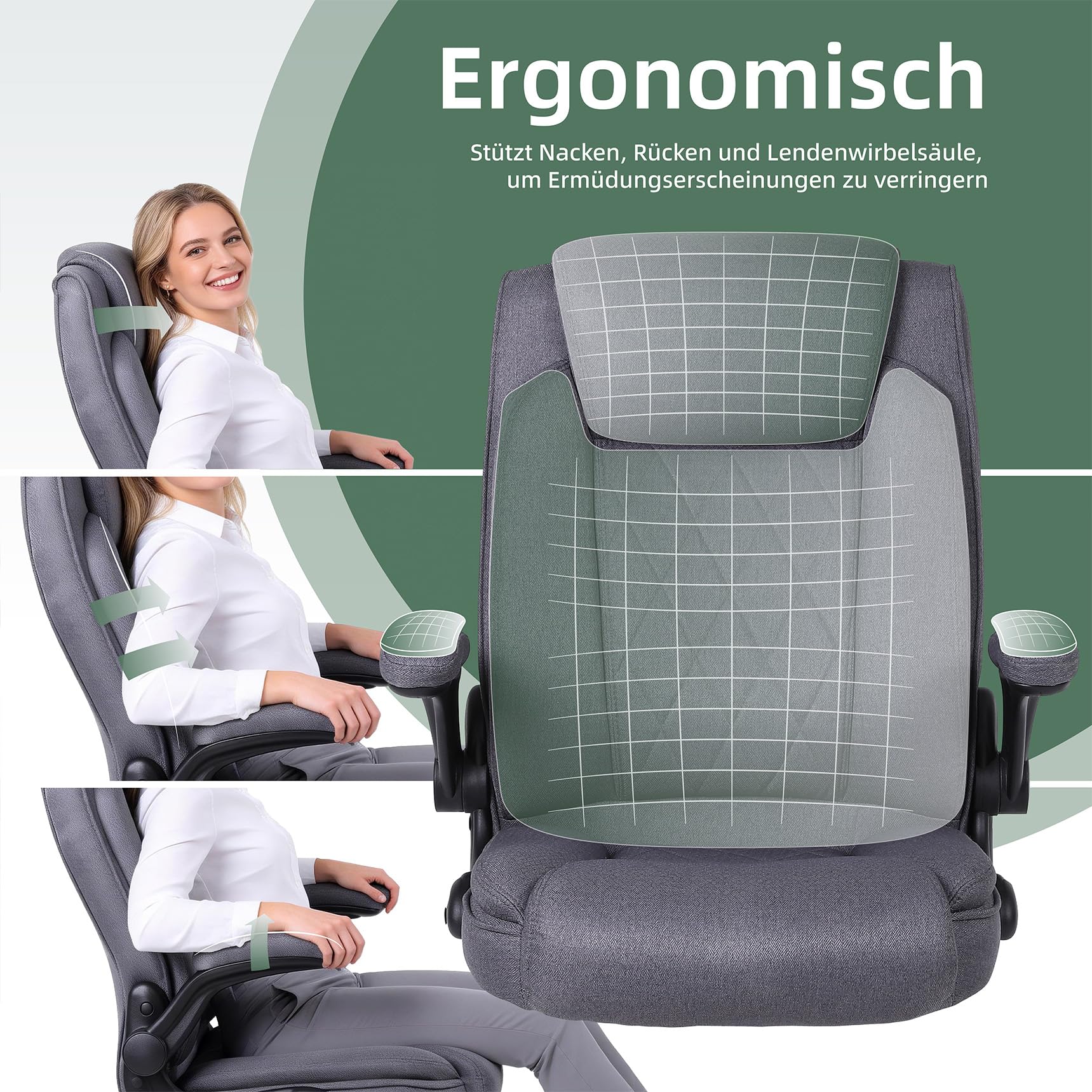 Youhauchair Bürostuhl Ergonomisch, Dunkelgrau