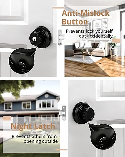 Miniatura 6 de Cerradura de cerrojo giratorio para cerrar, sin llaves, cerradura de puerta delantera, juego de pomos de puerta con un solo cilindro de alta