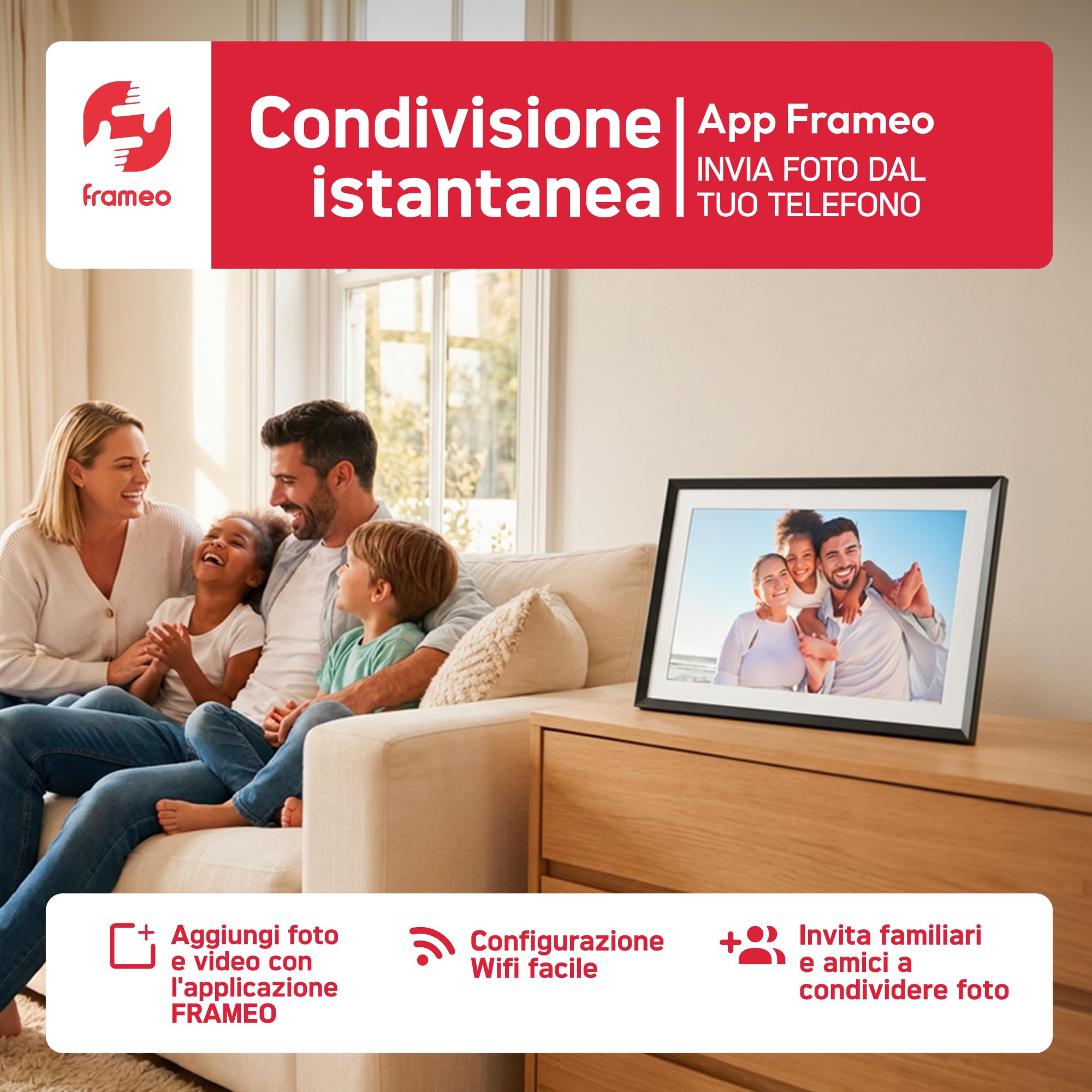 AGFAPHOTO - Realiview APF1000WIFI - Cornice digitale con connessione Wi-Fi - App Frameo, touchscreen HD da 10 pollici, memoria da 32 GB, funzioni meteo/orologio - Nero