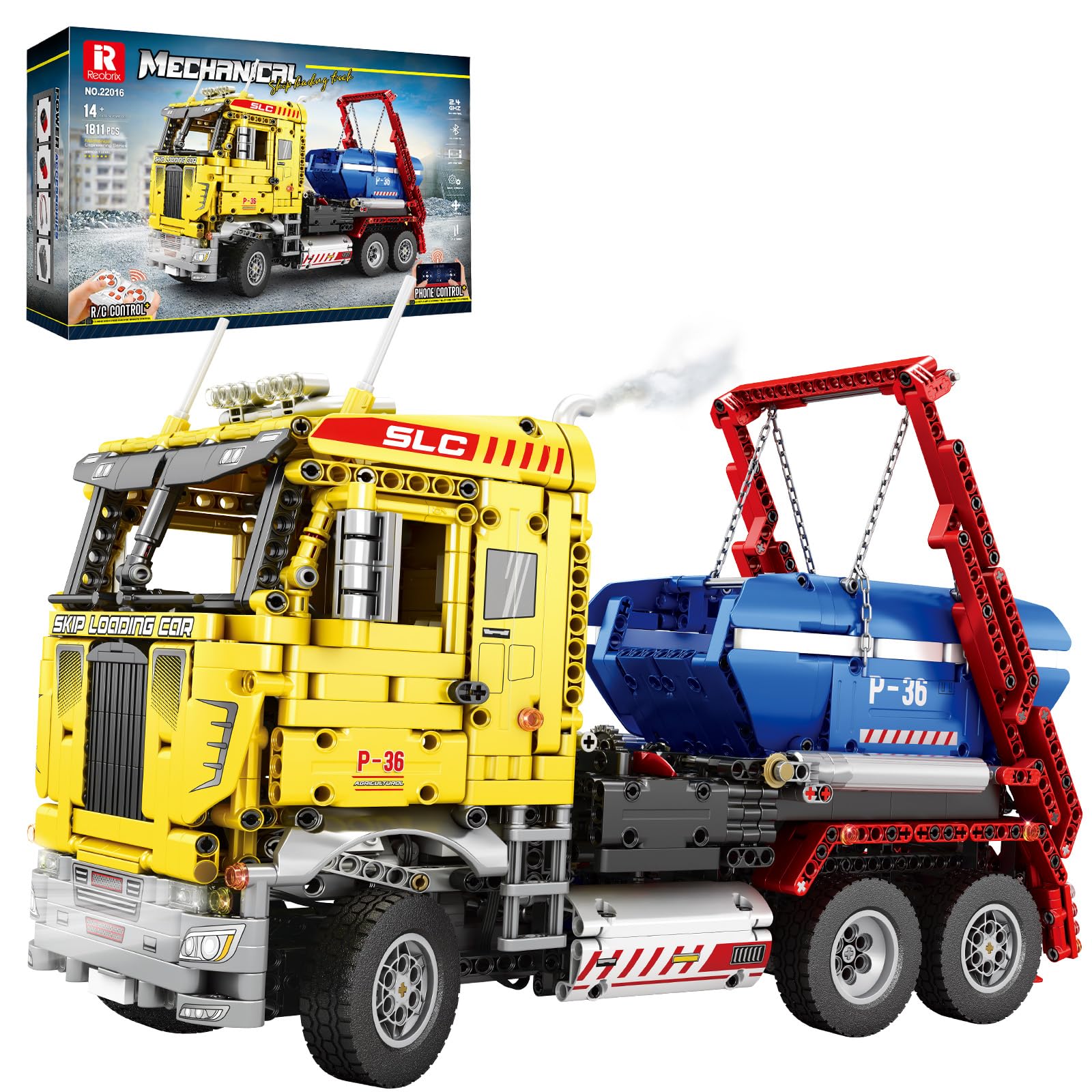 Reobrix RC Skip Loader Truck Toy Building Block with Motors, Technical Engineering Mechanical Car Construction Toy, 22016 Heavy Duty Dumper Vehicle Hobby Colleciton Gift for Adults Men Boys (1811Pcs) — image 1