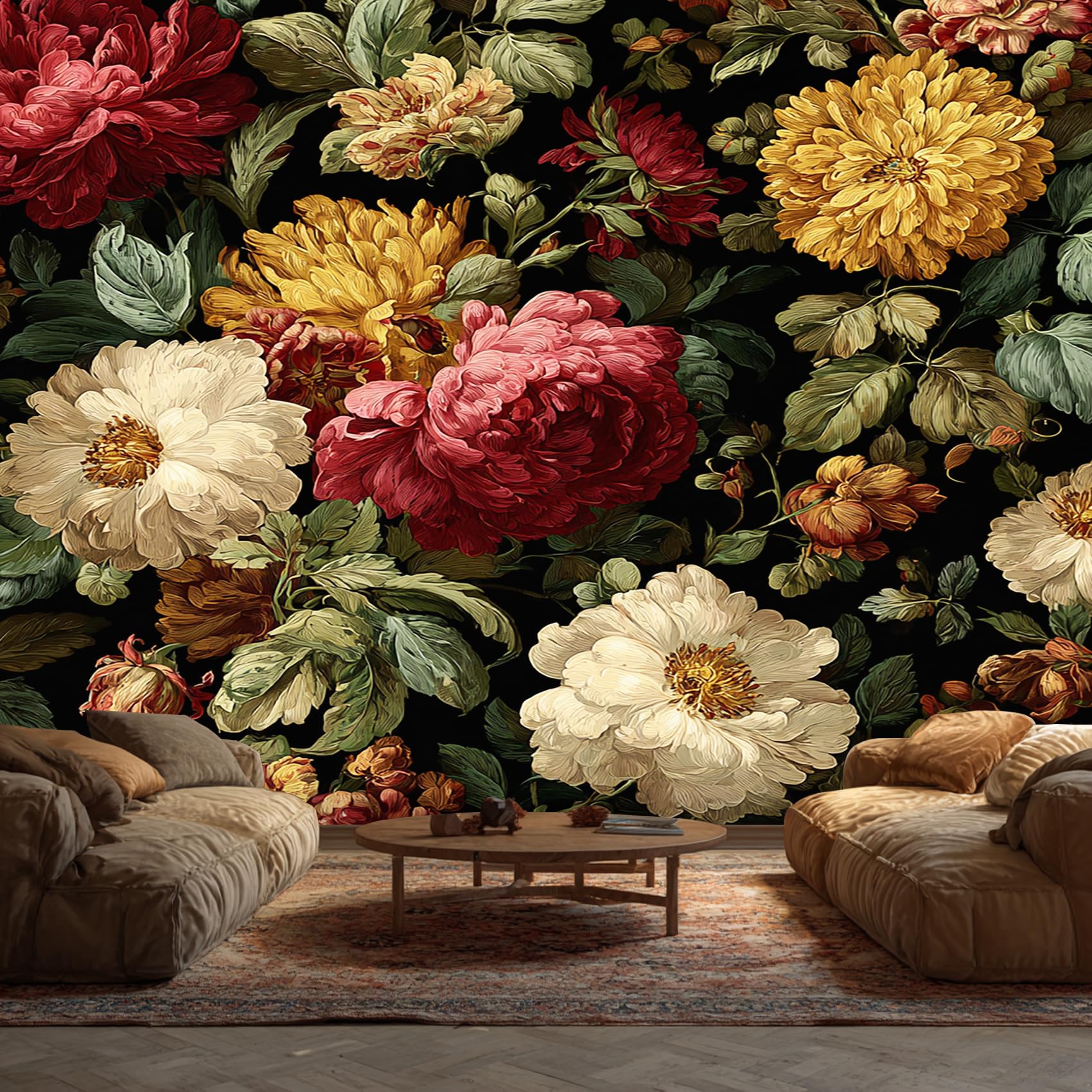 Vintage Peony Wallpaper, Elegant Bouquet Floral Wallpaper for Living Room, Bedroom, Non-Woven Decor Wall Paper, Photo Dining Room, Hallway, Lounge, Mural Large 3D Home Decor 450 x 315 cm d121