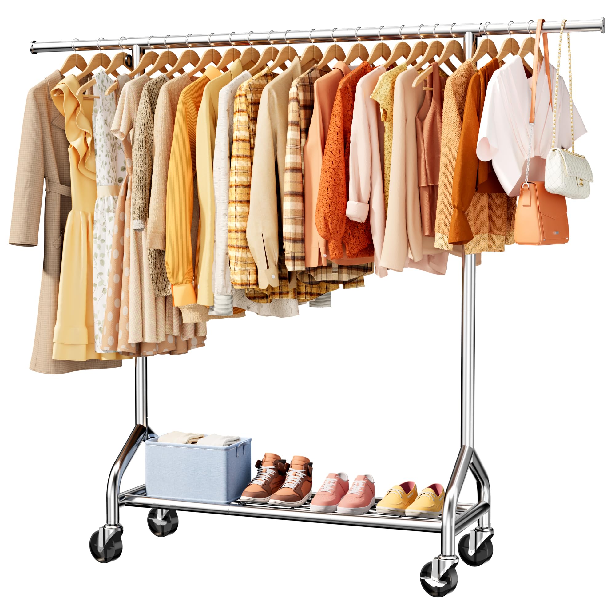 Heavy Duty Clothes Rack - Garment Rack with Extendable Side Rods Bottom Shoe Shelf 25mm Stainless Steel Frame