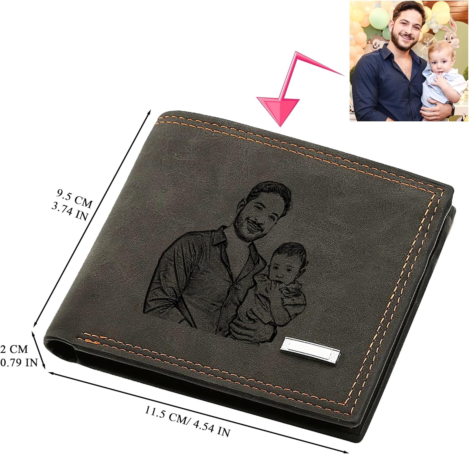 Personalized Photo Wallet Mens Birthday Anniversary Custom Wallets for Huaband BF Initials Picture Engraved Thanksgiving Christmas Gifts for Men Dad Fathers Husband Boyfriend Son (M, dark grey)