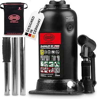 HEYNER Hydraulic Axle Jack 2 Stage I DoubleLift 5t PRO I Steel Stamp Jack I Lifting Height 225-500 mm I Car Jack for SUV Transporter Motorhome I Includes Bag & Rubber Handle