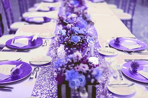 Miniatura 8 de Paquete de 15 caminos de mesa de lentejuelas color lavanda, camino de mesa de lentejuelas metálicas brillantes para boda, otoño, Acción de Gracias,