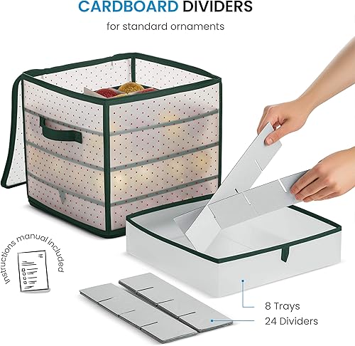 Miniatura 3 de ZOBER Caja de almacenamiento de plástico para adornos de Navidad, almacena 64 adornos de 3 pulgadas con bandejas individuales, caja de