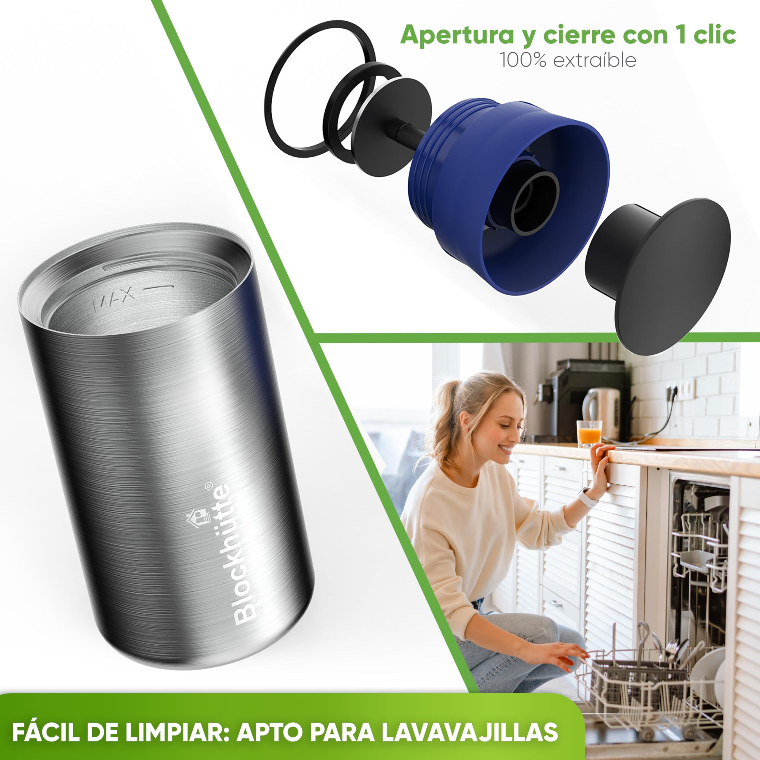 Blockhütte Taza Térmica de Acero Inoxidable de 354 ml - Para Llevar Bebidas Calientes por 8 Horas - A Prueba de Fugas - Para Café y Té