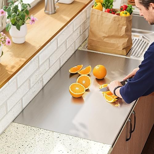 Miniatura 8 de ISXACFF Tabla de cortar grande de 35.4 pulgadas de largo x 22.8 pulgadas de ancho, tabla de cortar de acero inoxidable con labio de metal, tabla