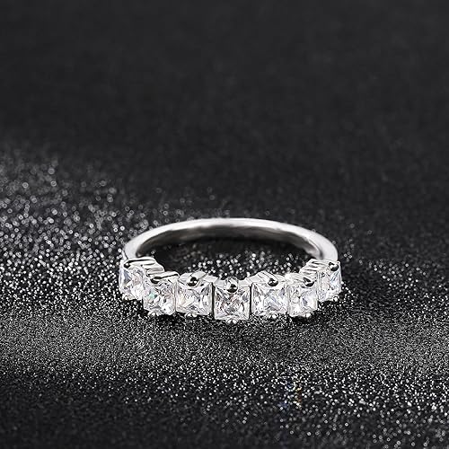 Miniatura 3 de Sterling Silver Wedding Band for Women, CZ Cubic Zirconia Rings White Gold Plated Half Eternity Ring Size 5-10