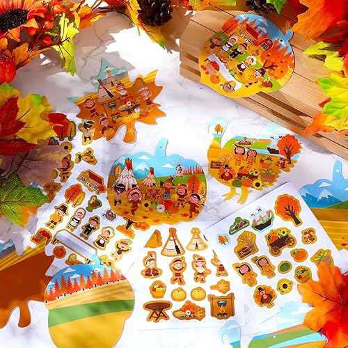 Miniatura 4 de Juego de 32 calcomanías de Acción de Gracias para niños, decoración de fiesta de Acción de Gracias, Turquía, calabaza, bellota, hoja de arce,