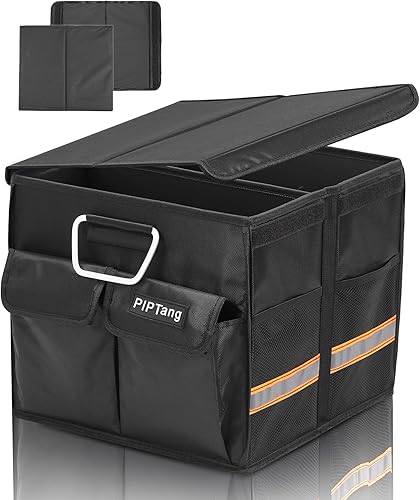 Organizador de almacenamiento para maletero con tapa, organizador plegable de 13.8 in, pequeño y 36 L, mango de aluminio, accesorios de automóvil