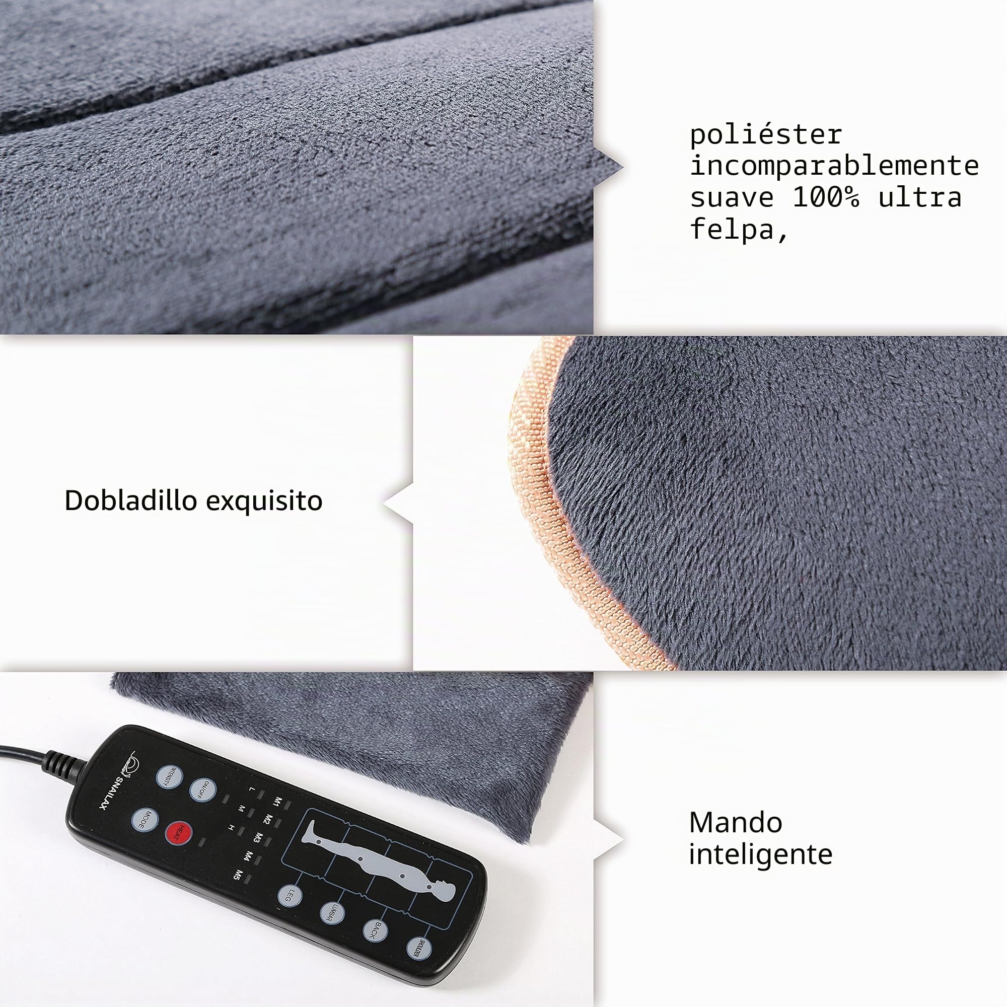 SNAILAX Colchón de Masaje Térmico con Vibración- Cojin de Masaje Terapéutico con 10 Motores Vibrantes, Masaje de Cuerpo Completo con Calor para Relajar Dolores Musculares, Dormirse