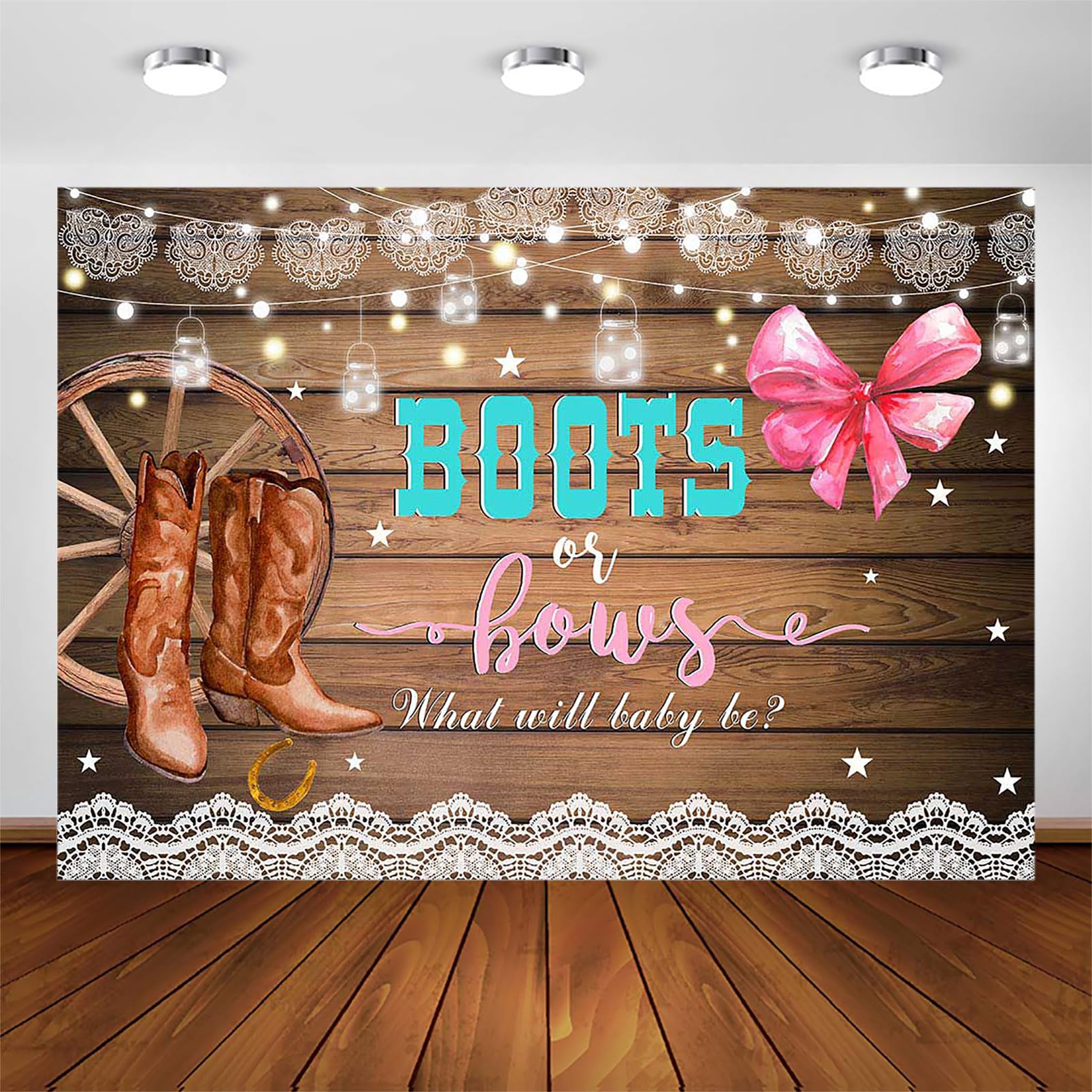 Avezano Boots or Bows Gender Reveal Backdrop Rustic Wooden Cowboy Boots Gender Reveal Party Decorations Boy or Girl Baby Shower Photography Background Cake Table Banner (6x5ft)