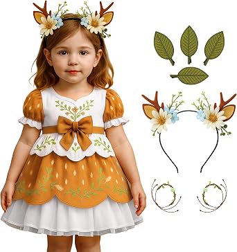 Girls Deer Costume Woodland Deer Princess & Forest Fairy Dress-Up Set for Play, Halloween & Birthday Ages 310