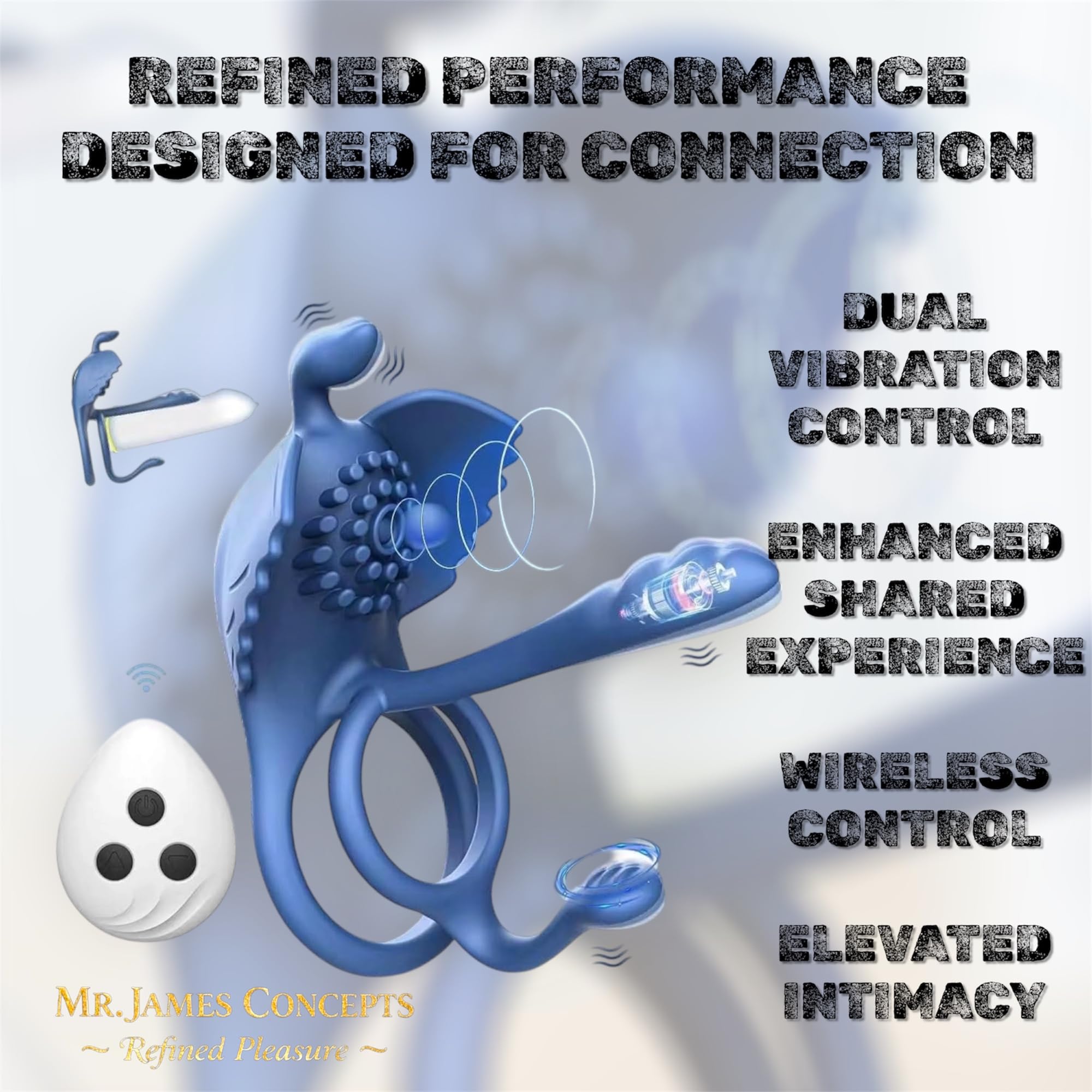 Mr. James Concepts – Wearable Anello vibrante doppio – 10 modalità Prostate & Clitoral Stimulator, impermeabile, silicone morbido, ricaricabile USBe, Fits All, coppie Pleasure Toy
