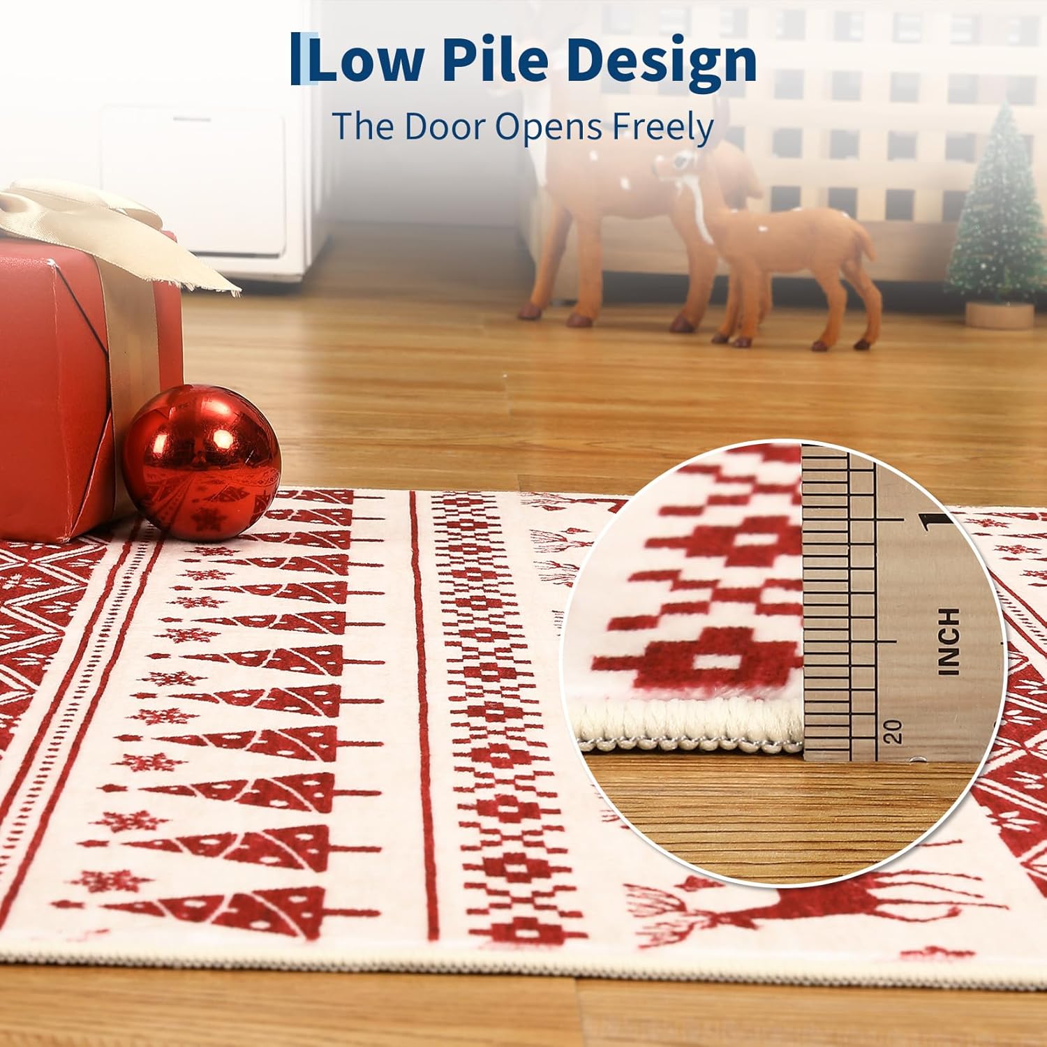 GarveeHome Christmas Red&White Hallway Runner Rug 2x6 Washable Hallway Carpet Snowflake Holiday Decor Accent Rug Boho Non Slip Low Pile Decorative Carpet Xmas Bedroom Bathroom Kitchen Living Room