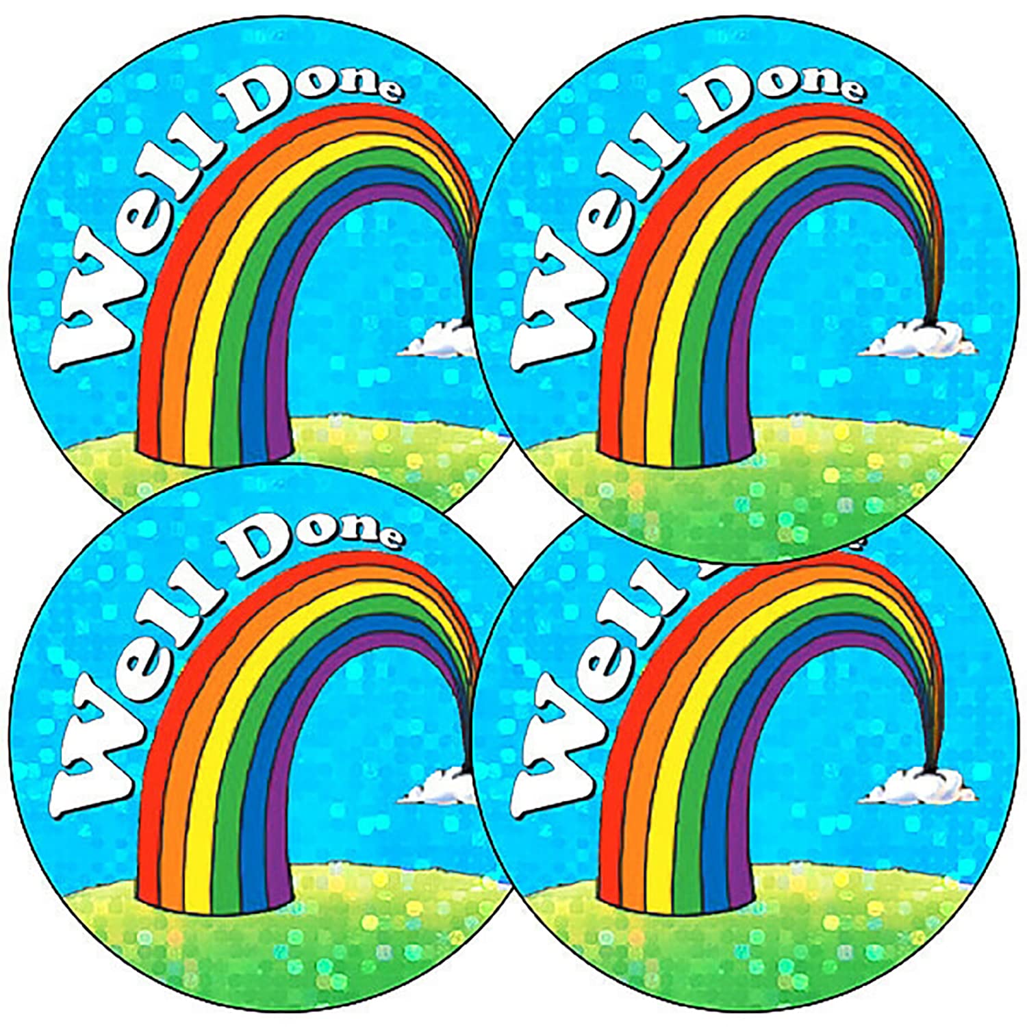 175 Holographic Sparkly Well Done Rainbow Childrens School Praise Teachers Reward Stickers 37mm Primary Teaching Services