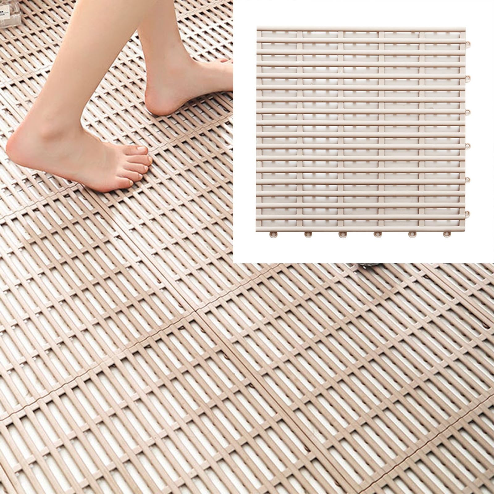 Tashace Shower Stall Mats Bathroom Cut to Size Splicing Anti Slip Pad Rubber Floor Mat Non-Slip Restaurant Mat for Floors Bar Garage Home Slip Pool Entry (Color : Rice white, Size : 8pcs)