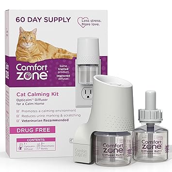 Comfort Zone 1 Diffuser Plus 2 Refills Cat Calming Diffuser Kit (60-Day Supply) for a Calm Home | Veterinarian Recommended | Reduce Spraying, Scratching, & Other Problematic Behaviors