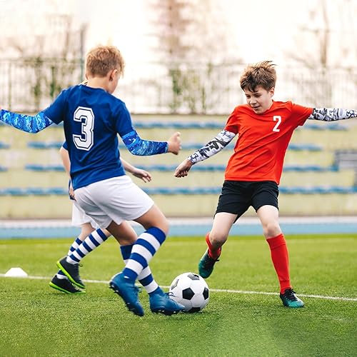 Miniatura 8 de Xuhal 10 pares de mangas de brazo para niños, mangas de compresión para brazos, manga de béisbol, protección solar UV, mangas de enfriamiento