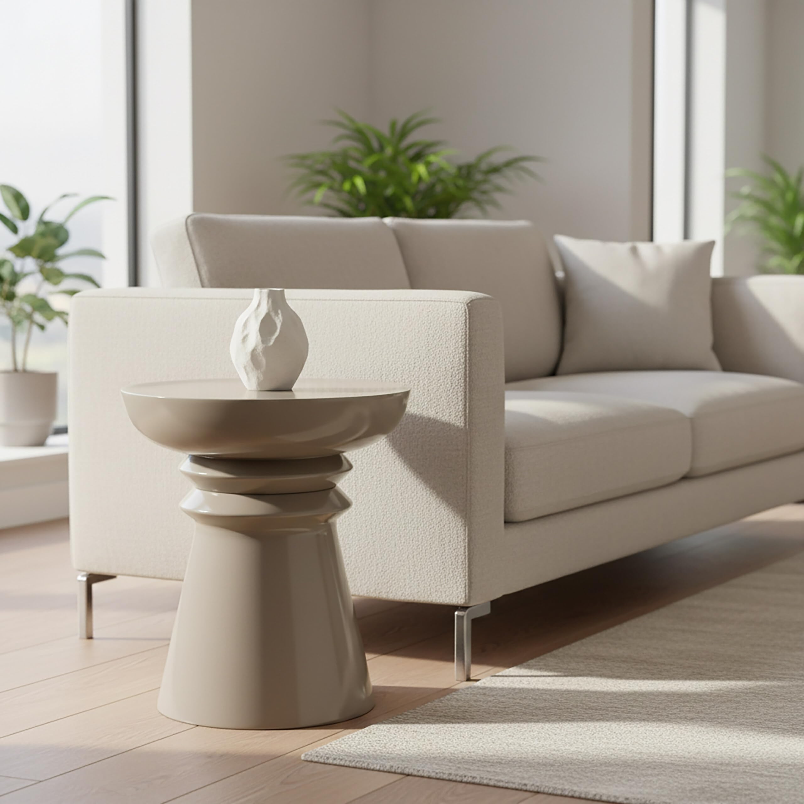 Relaxdays Table d'appoint et Tabouret en métal Beige, Design Conique, 45x38x38 cm