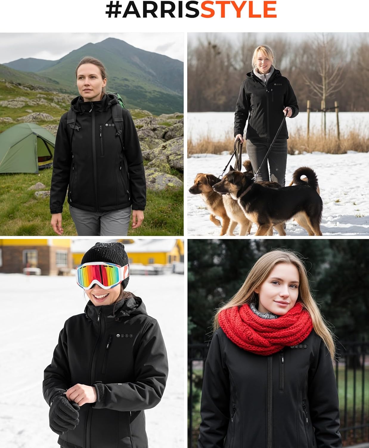 ARRIS Women`s Heated Jacket Waterproof, Electric Heating Coat with 7.4V Battery and Detachable Hood - 8 Heating Areas - Image 2