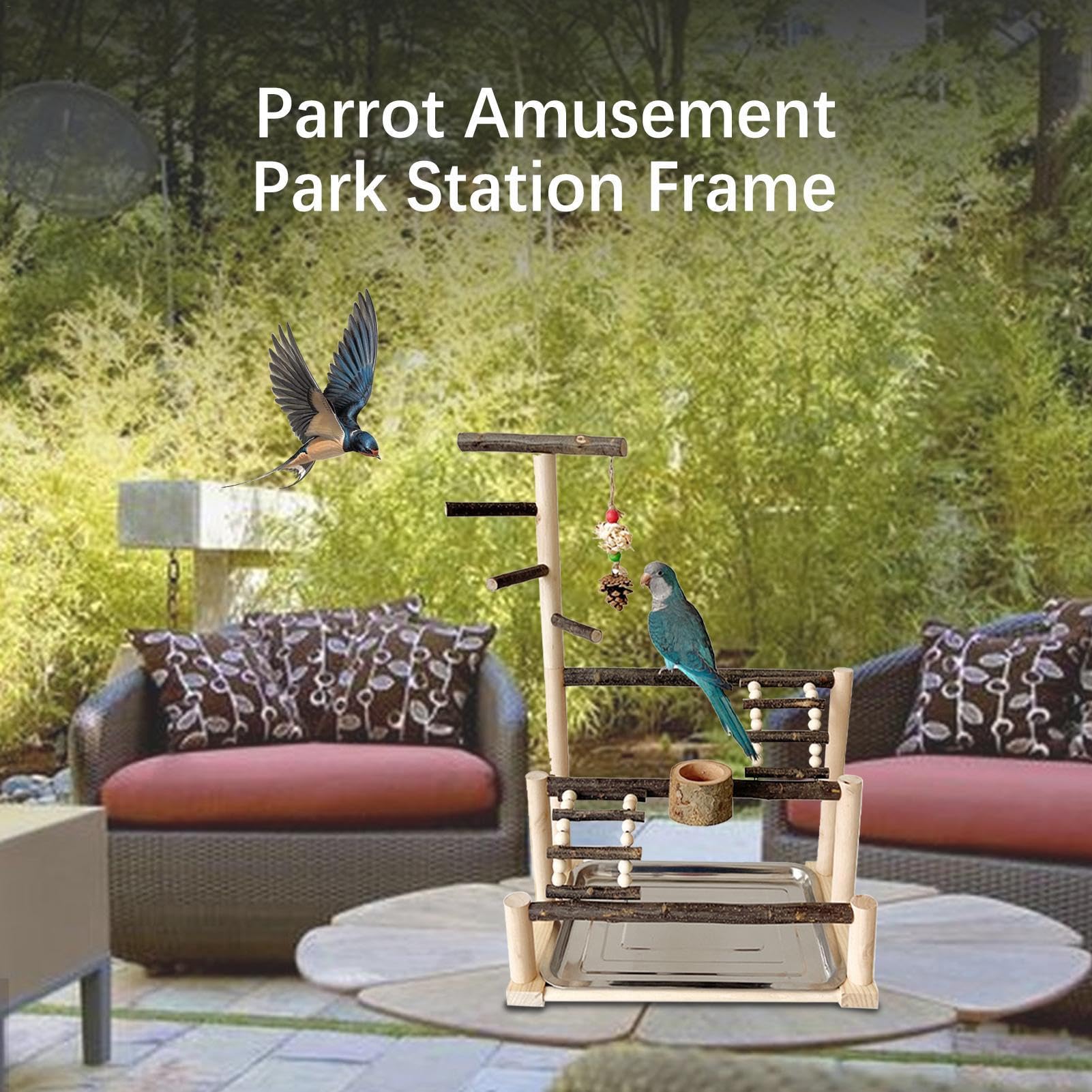 Parrot Playstand Gym - Periquito de aves innovador | Juguetes para perchas de aves | Jaula de periquito en el suelo | Parque infantil para loros | Parque infantil para loros | Parrot