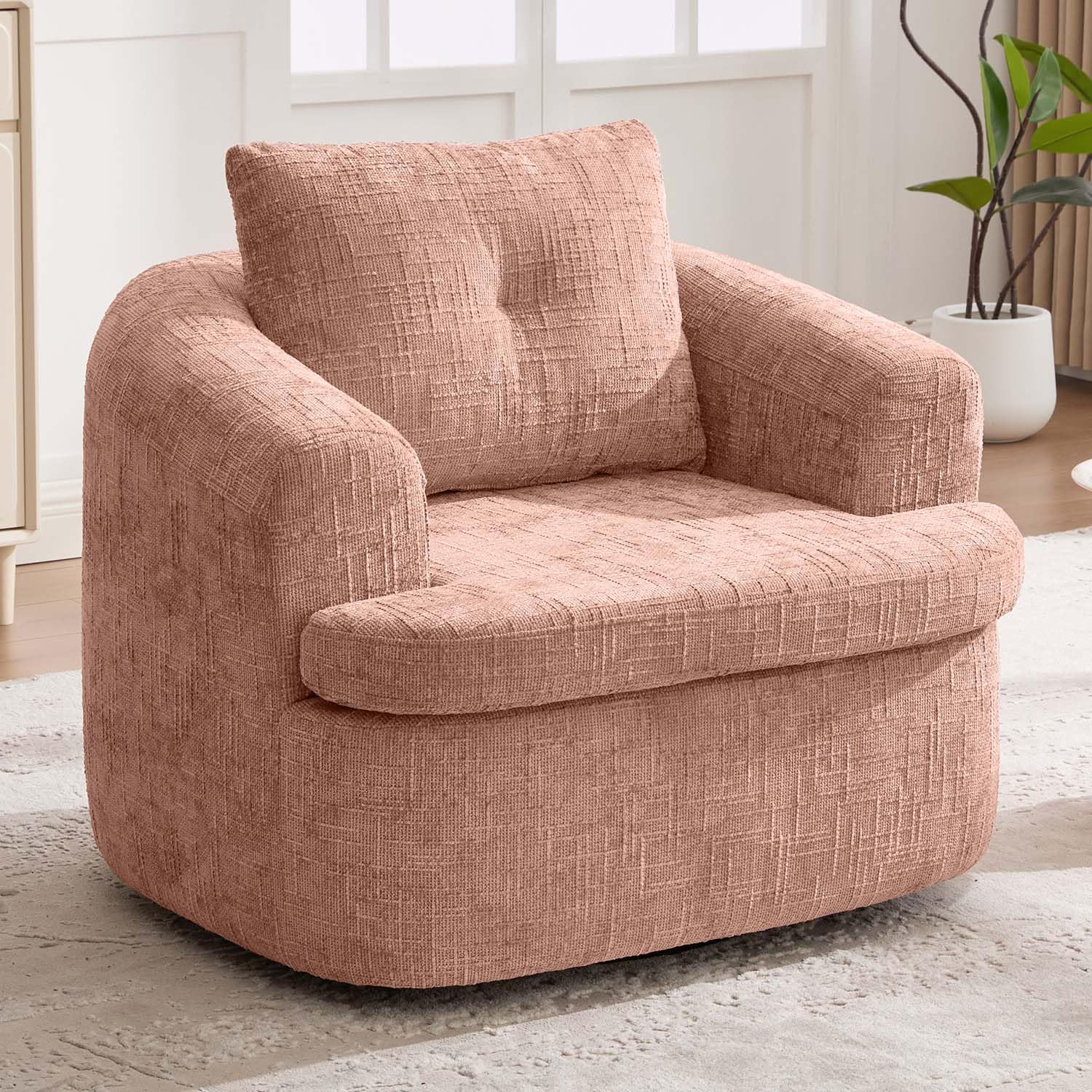 36.6" Swivel Cloud Sofa Chair, Chenille Fabric, Ergonomic 360° Accent Barrel Chairs with Dual-Layer Cushion, Comfy Single Armchair for Nursery, Living Room, Bedroom &amp; Offices (Pink+Chenille)