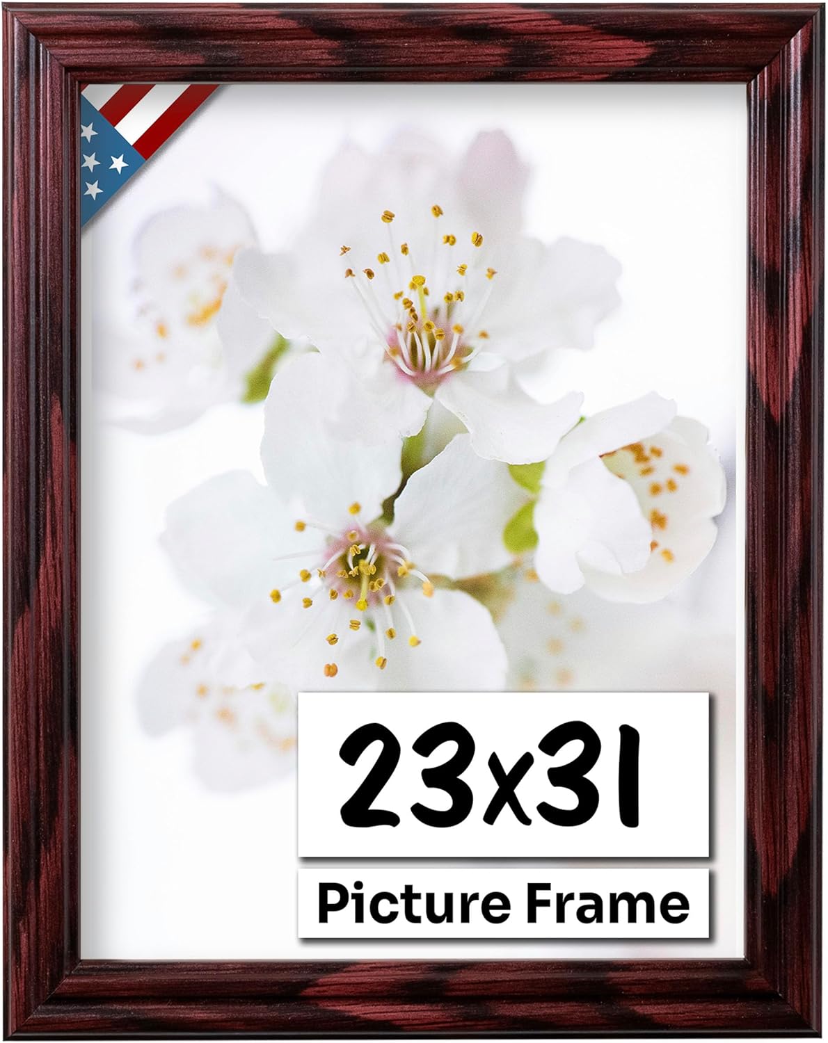 Cherry 23x31 Picture Frame .75" Inch Wide - Cherry Wall Decor Handmade Solid Wood Frames with Preinstalled Hangers and UV Blocking Plexiglass 31x23 Frame