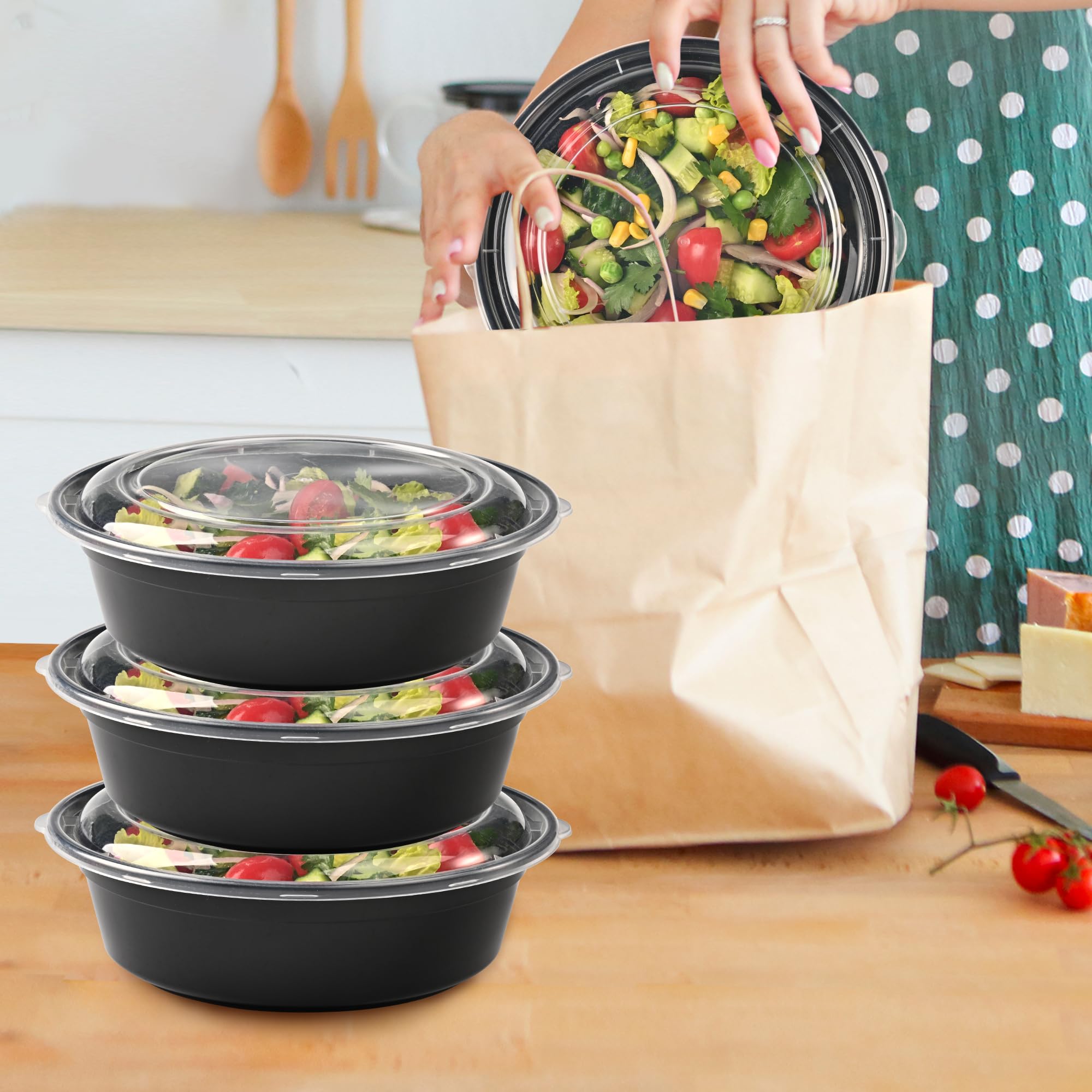 LOKATSE HOME Contenedores redondos de 32 onzas con tapas, paquete de 150 cajas Bento para almacenamiento de alimentos, aptos para microondas, lavavajillas y congelador