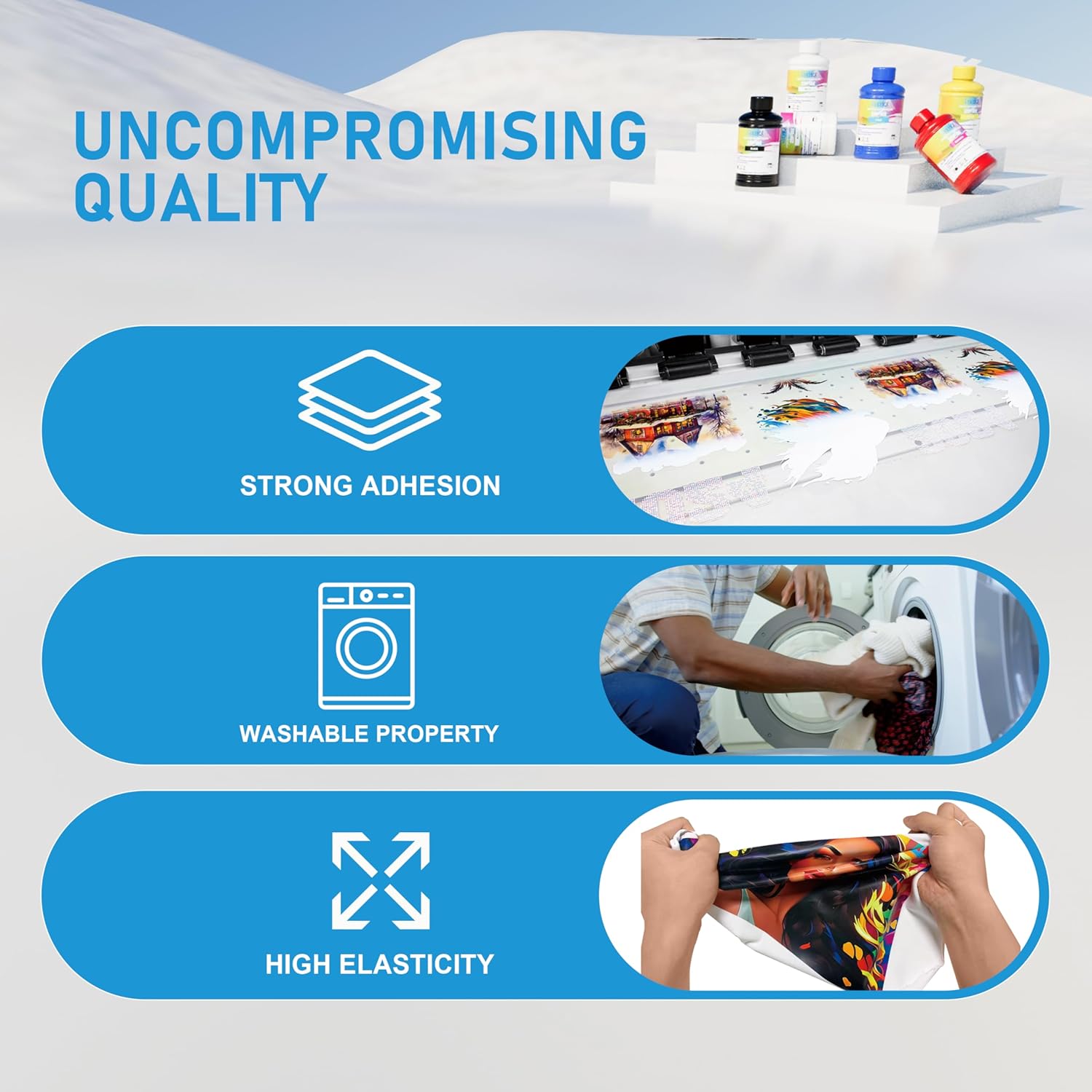 Lancelot DTF Ink 250ml×6 (CMYK+2W) - Vibrant Durable Anti-Clog PET Film Transfer Ink, Compatible with Pro Printers Featuring ET-8550/XP-15000/L1800/L805/R1390/R2400 Printheads.