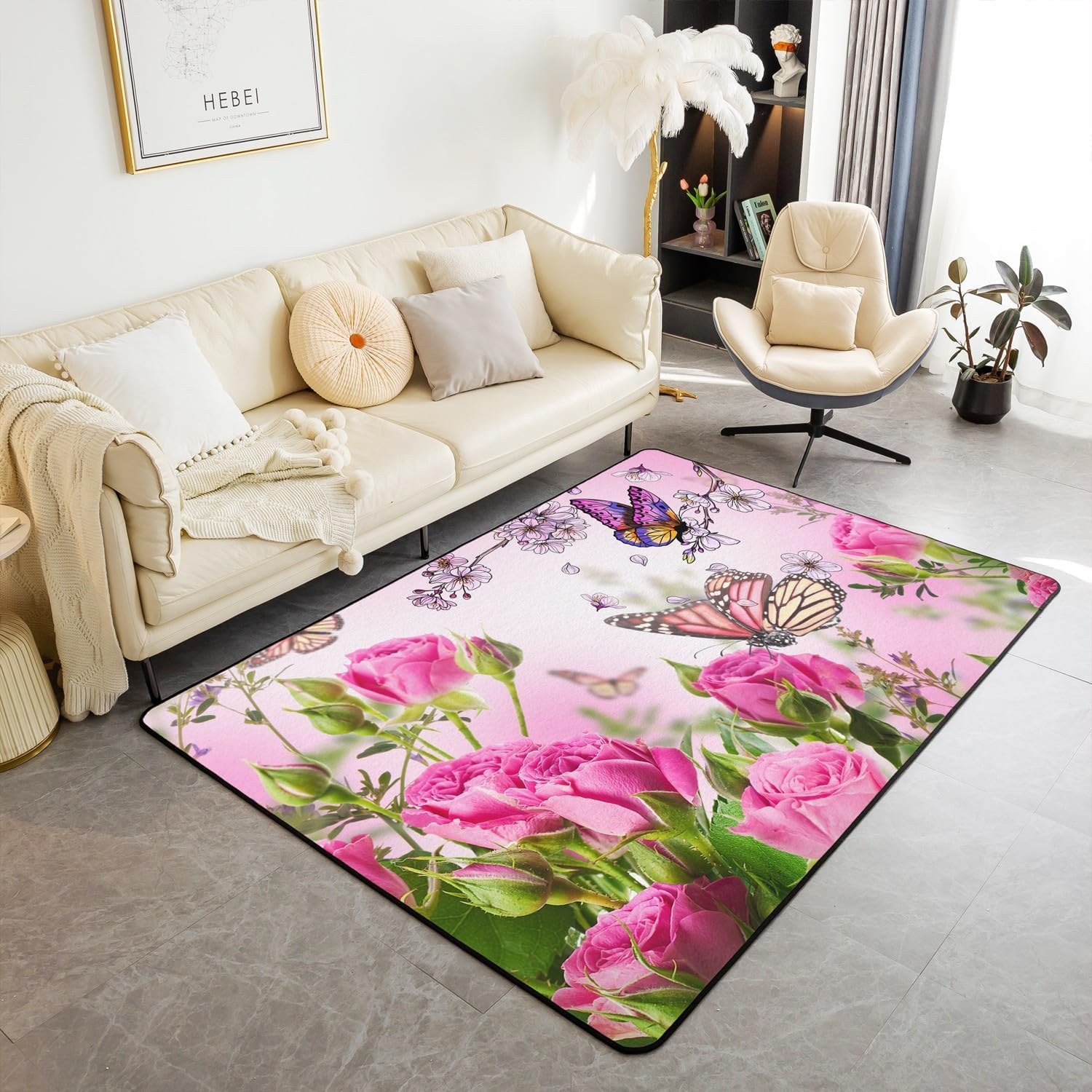 Tapis de salon 3D papillon 120x160cm lavable et moderne