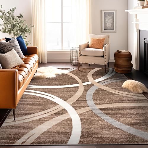 Miniatura 206 de Rugshop - Alfombra moderna con diseño de círculos ondulados Negro -,Azul,Marrón,Gris,Rojo -,Amarillo