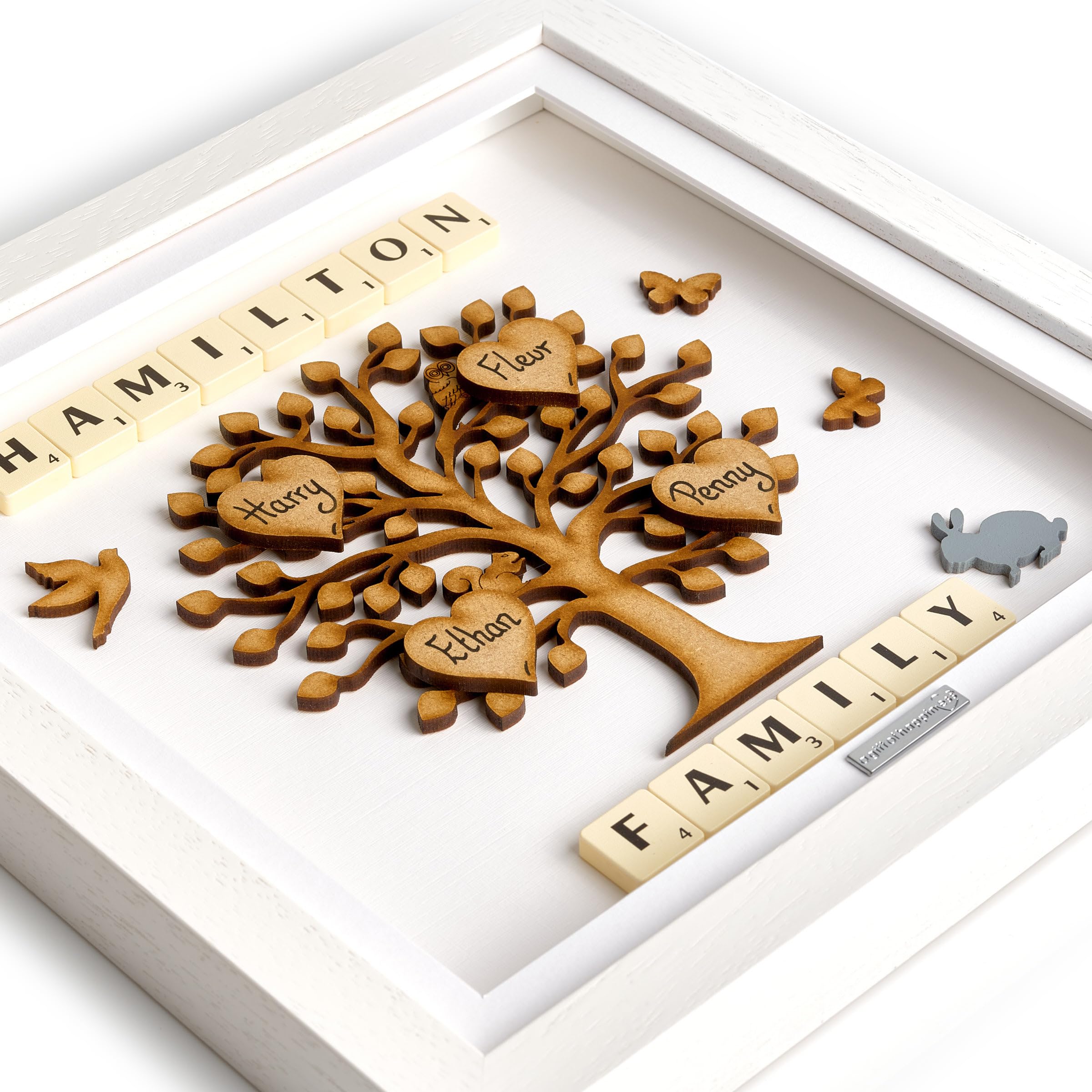 Gift for Mum. Family Tree Personalised Family Names Frame. Scrabble Framed Picture Family Tree. Christmas, Birthday Present Gift for Mum. Children 3d wall-art