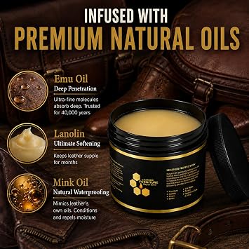 Leather Conditioner Furniture Repair Salve: with Sponge and Towel | Cleaner Restorer Protector Polisher for Couch Purses Shoe Jacket Work Boots Car Seat & Leather - Restores Shine, Softness
