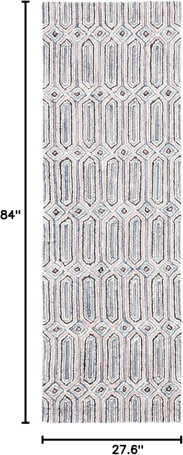 SAFAVIEH Micro-Loop Collection Runner Rug - 2'3" x 7', Pink & Grey, Handmade Wool, Ideal for High Traffic Areas in Living Room, Bedroom (MLP630U)