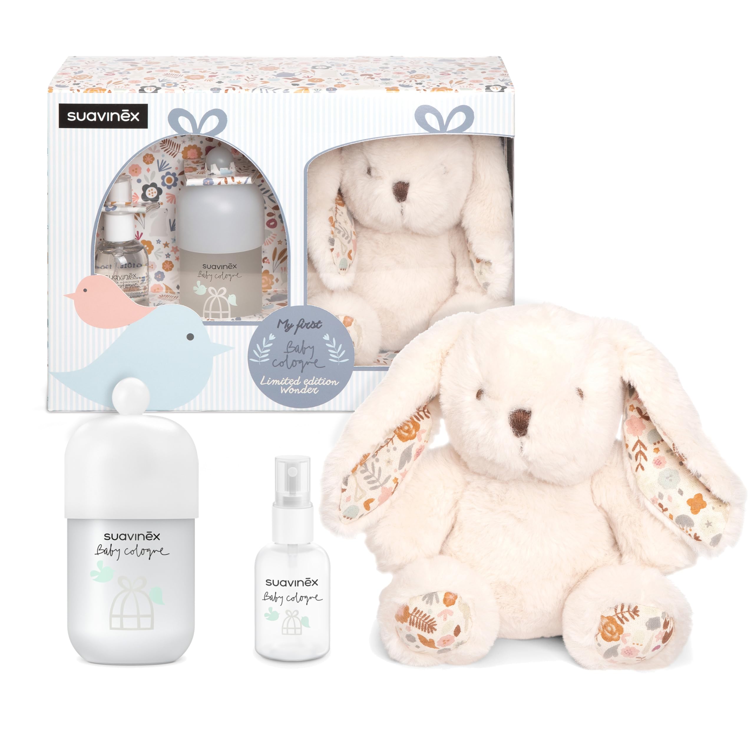 Suavinex, Gift Baby Colonia, Include Baby Cologne 100 ml + 50 ml da viaggio + Peluche per bebè, A basso contenuto di alcol per neonati e bambini, non macchia i vestiti