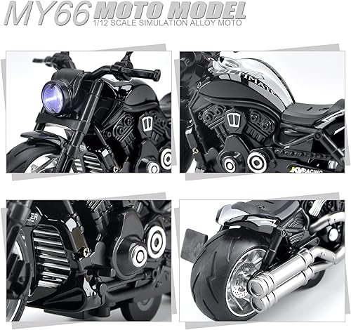 Miniatura 5 de CYYSFIVQZ Motocicleta de juguete, juguete de motocicleta de tracción hacia atrás con sonidos y luces, modelo de motocicleta de aleación 112 para