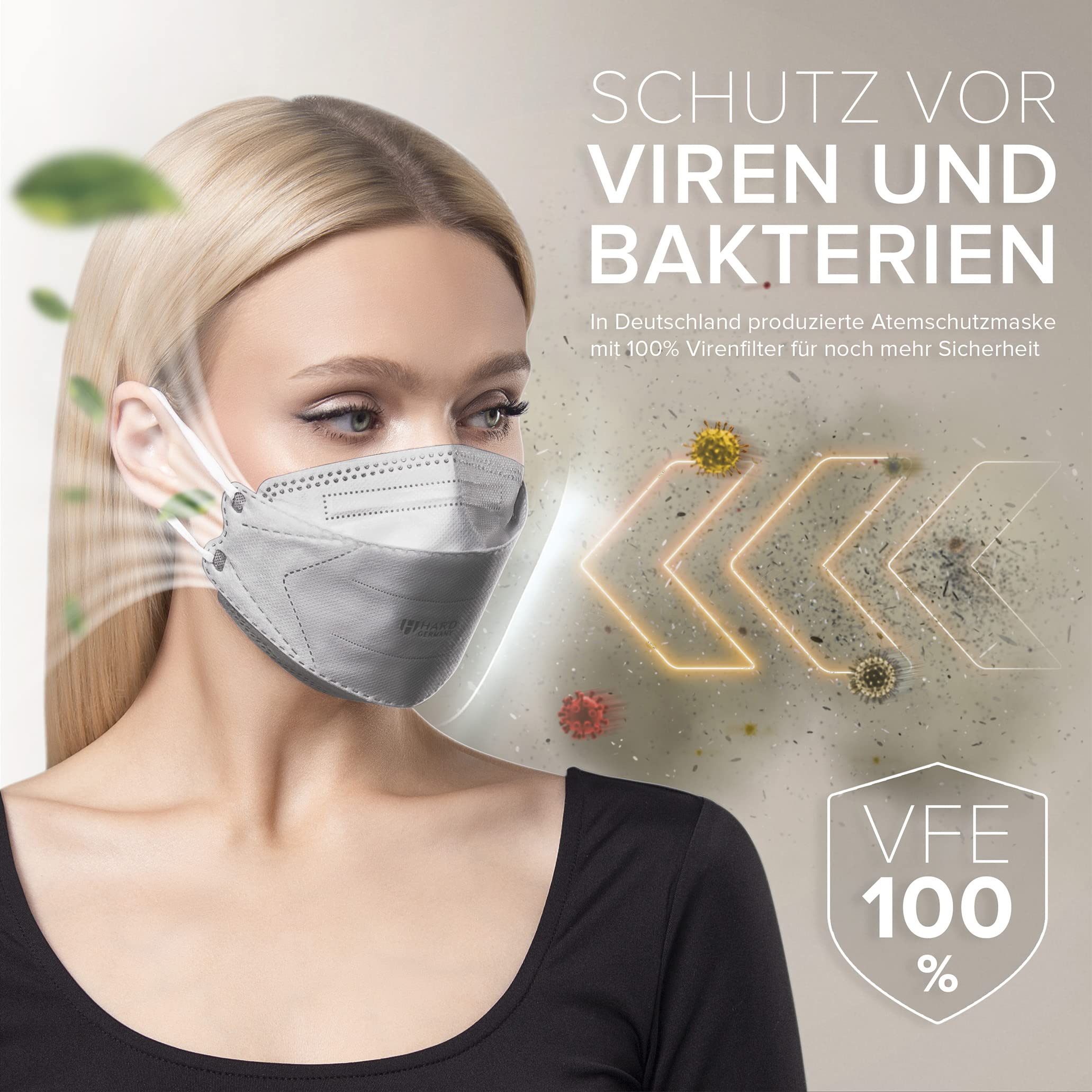 HARD Mascarillas FFP2 | protector bucal | protección respiratoria | respirador | Amigable con la piel - Transpirabl | Tamaño: Standard - embalaje individual-Gris Scuro - 20 piezas