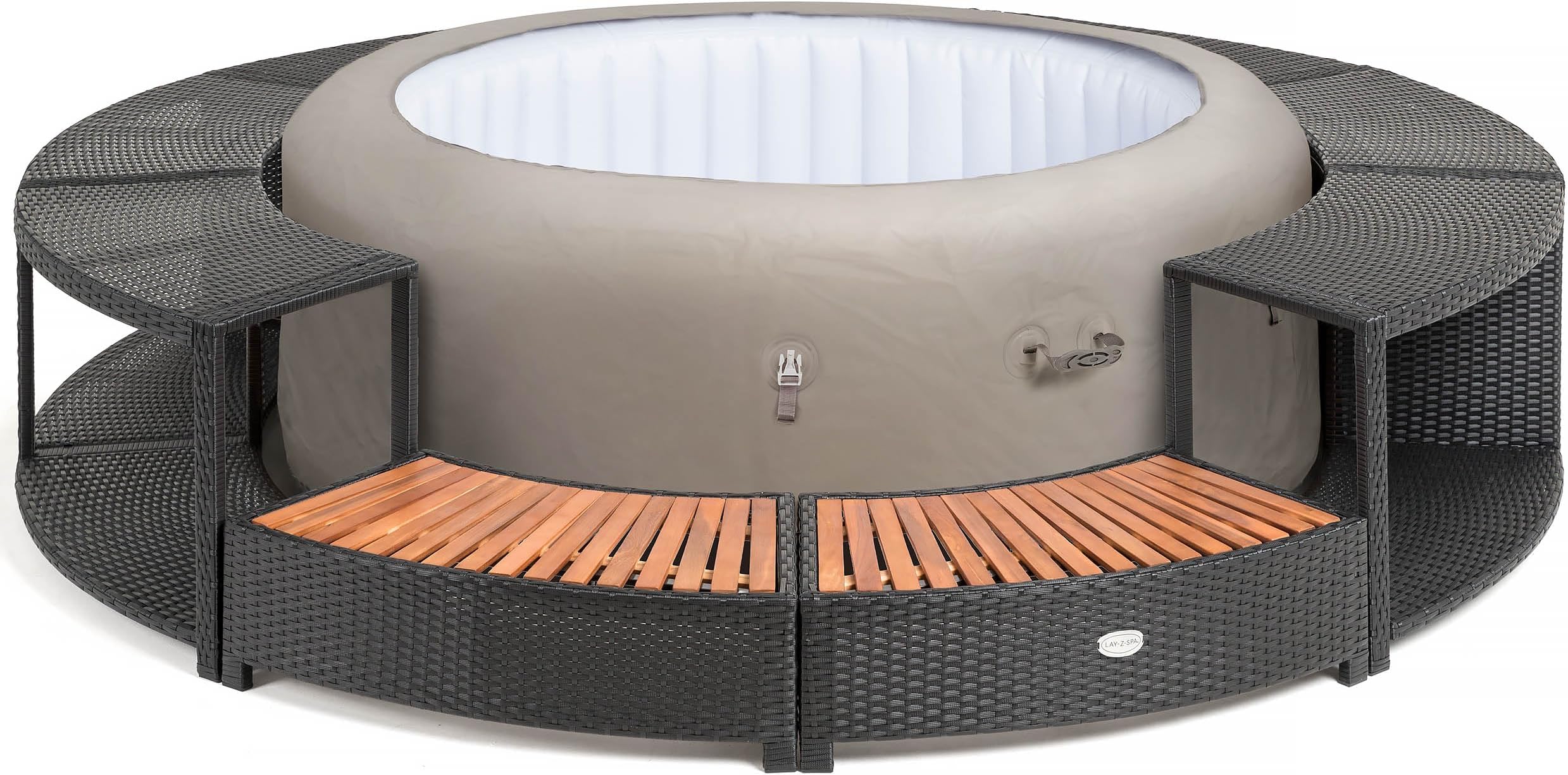 Lay-Z-Spa Rattan Hot Tub Surround, Weatherproof Rattan with Built In Storage, Wood Steps & Pump Access, Fits Hot Tubs Up to 180cm, Durable Spa Enclosure, Outdoor Furniture for Gardens & Patios