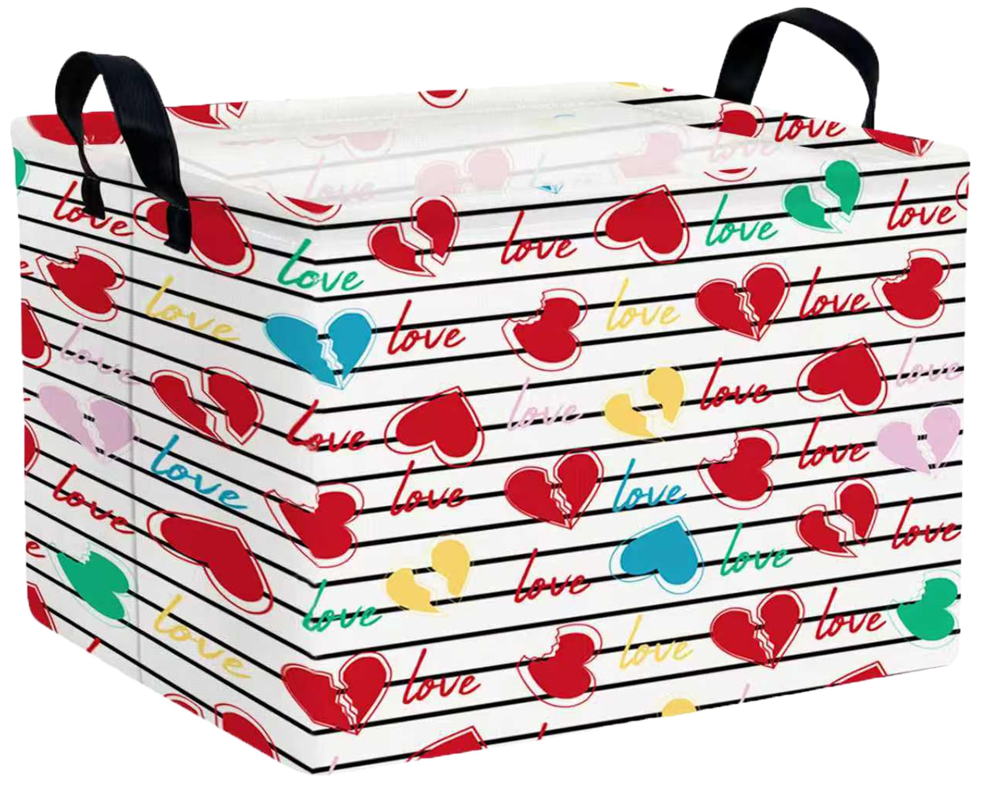 Large Valentine's Day Basket Heart Shaped Storage Bin for Gifts Collapsible Organizer Room Decor (Black Cross Bar Love)