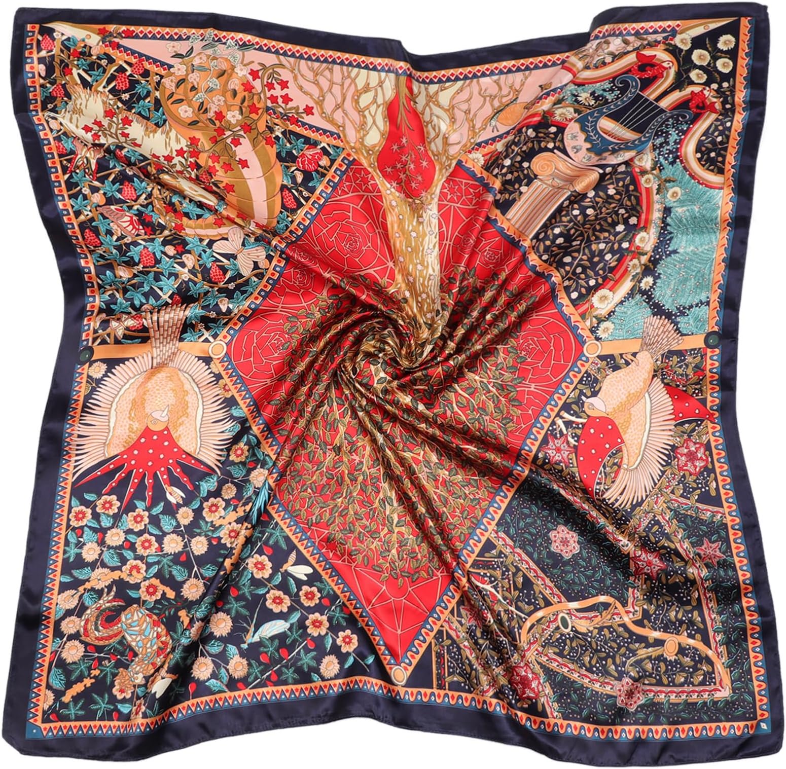 DRESHOW Large Square Satin Headscarves Hair Scarves Silk Accessories Classic Patterned Squares Beach Bandanas for Women