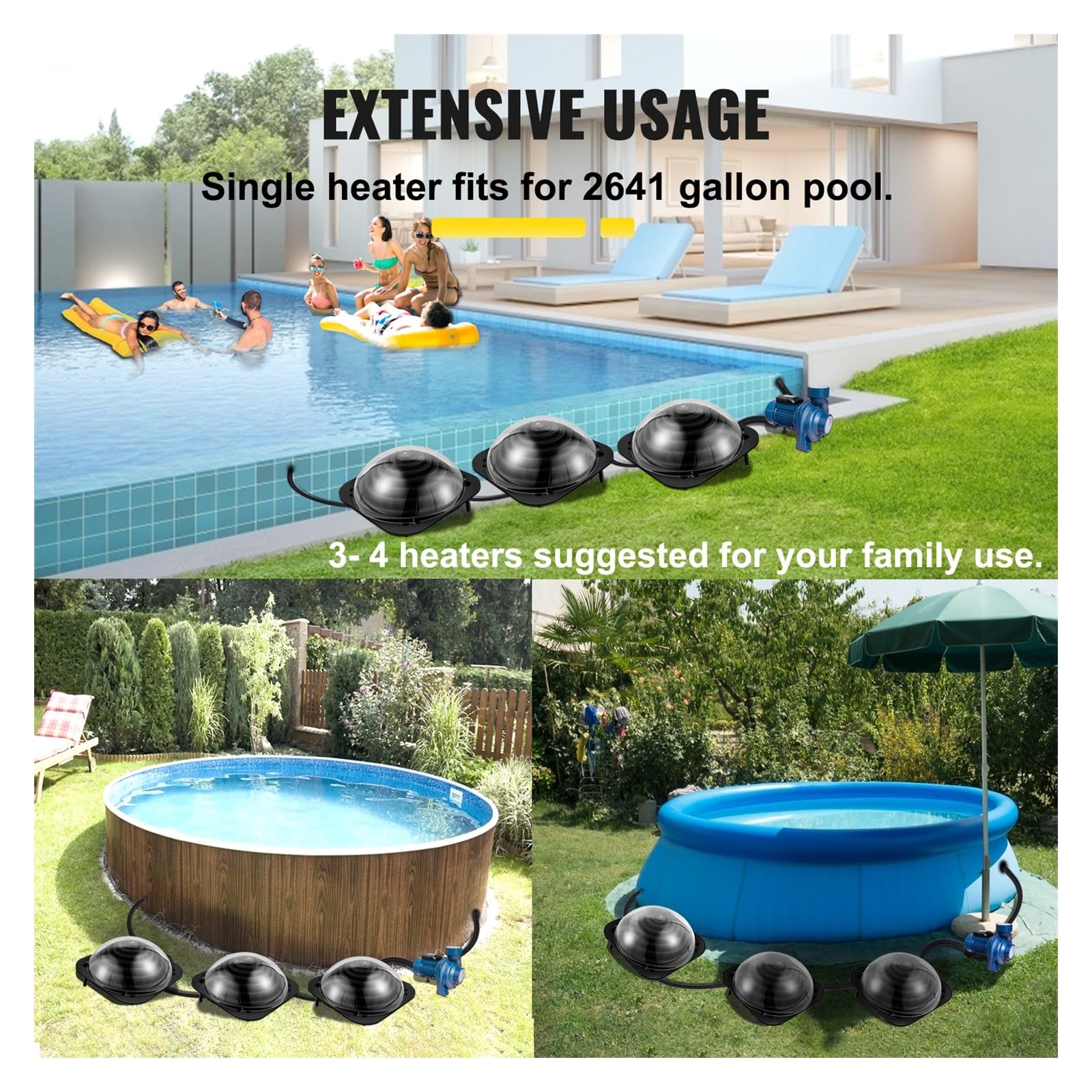 Kit de chauffage pour piscine, Chauffe-dôme solaire pratique dans le sol/hors sol chauffe-eau de piscine dôme chauffé par le soleil noir for piscines extérieures Pour piscines hors-sol et enterrées